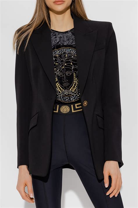 versace leather-trimmed wool blazer|Versace blazers for women.